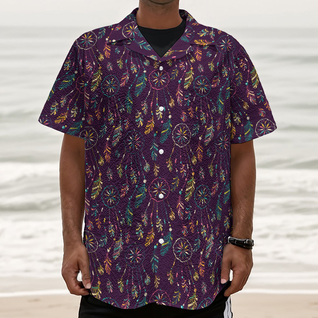 Purple Bohemian Dream Catcher Print Textured Short Sleeve Shirt
