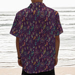 Purple Bohemian Dream Catcher Print Textured Short Sleeve Shirt
