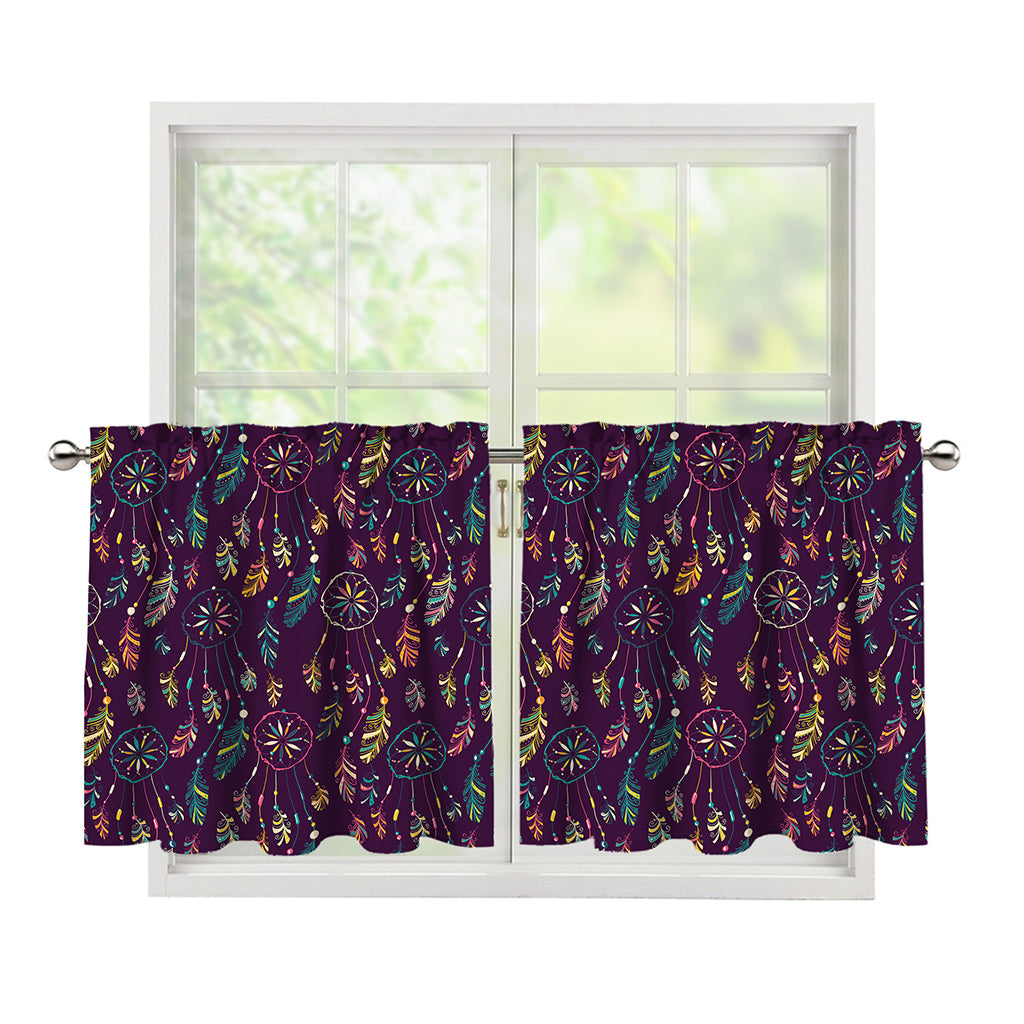 Purple Bohemian Dream Catcher Print Tier Curtains