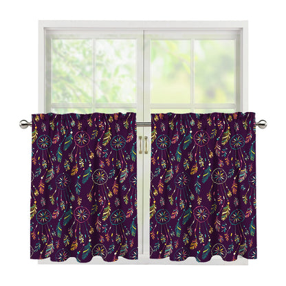 Purple Bohemian Dream Catcher Print Tier Curtains