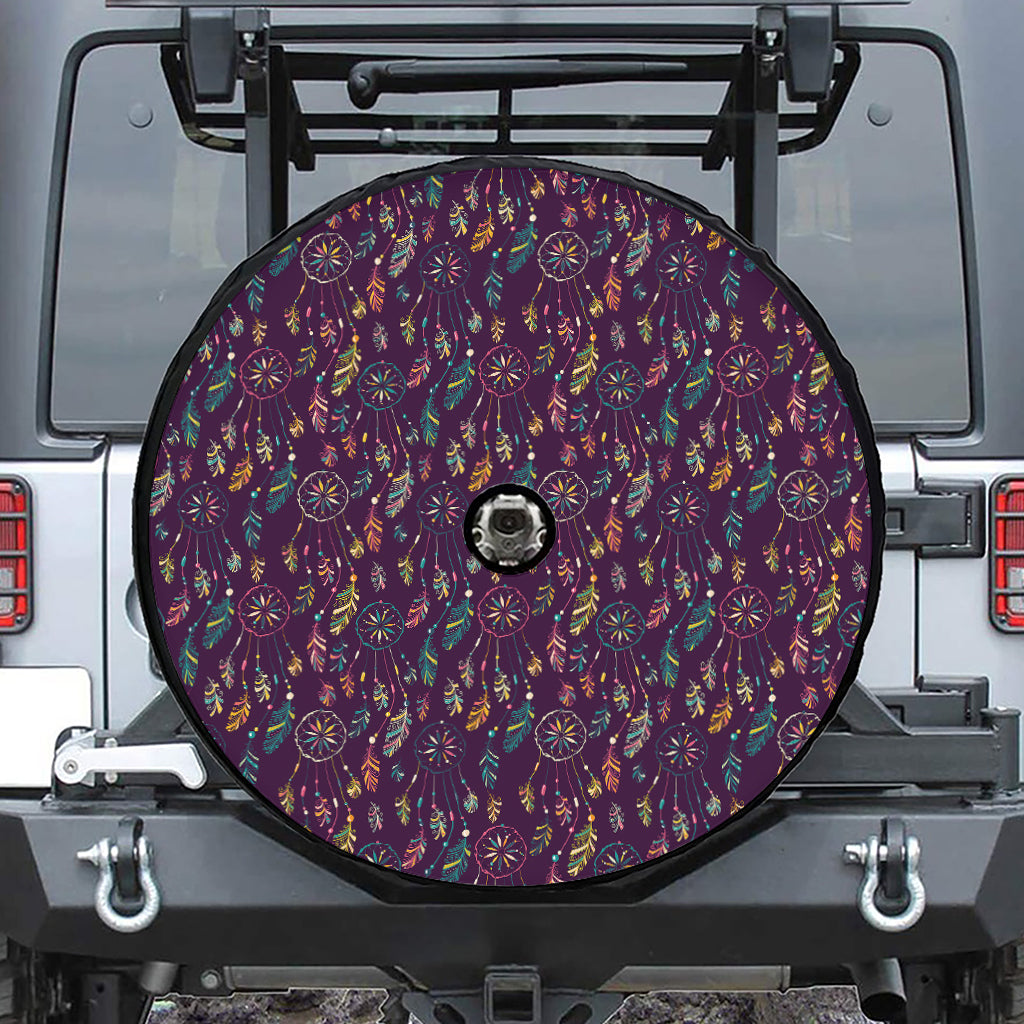 Purple Bohemian Dream Catcher Print Tire Cover With Camera Hole
