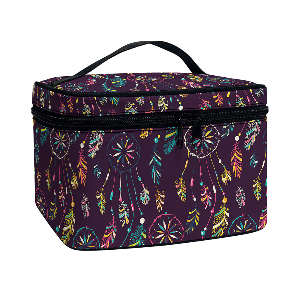 Purple Bohemian Dream Catcher Print Travel Makeup Bag