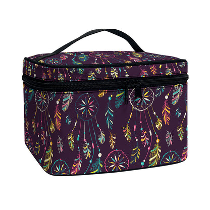 Purple Bohemian Dream Catcher Print Travel Makeup Bag