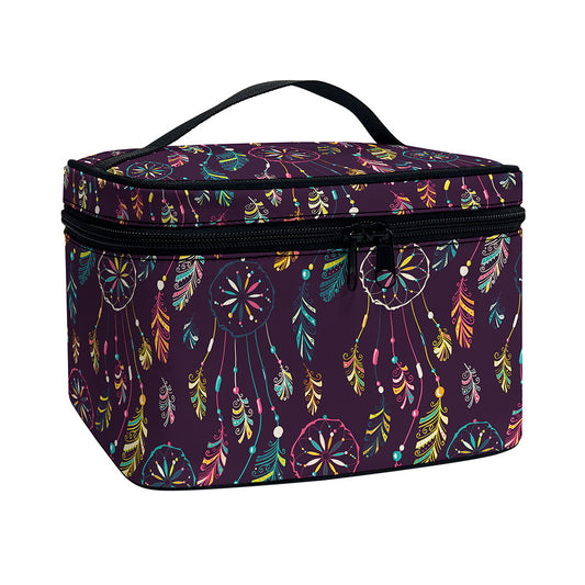 Purple Bohemian Dream Catcher Print Travel Makeup Bag