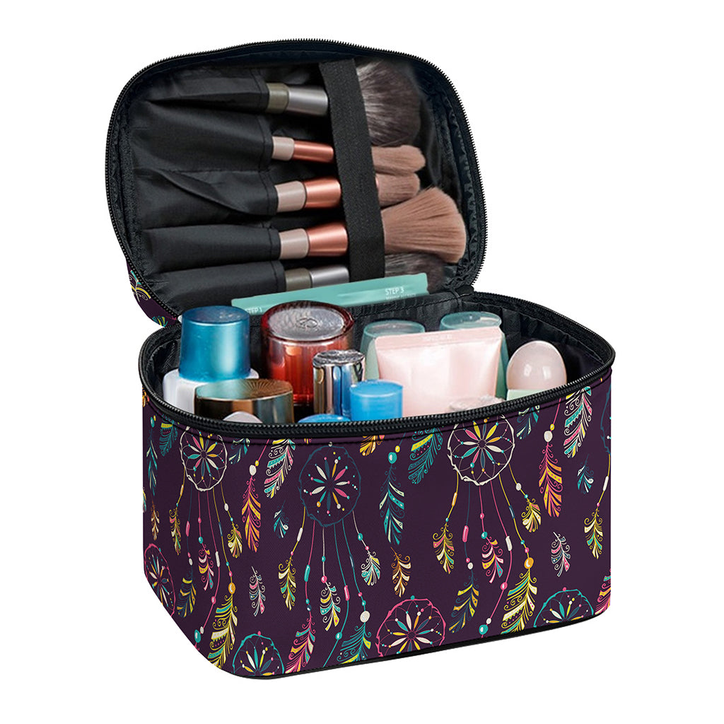 Purple Bohemian Dream Catcher Print Travel Makeup Bag