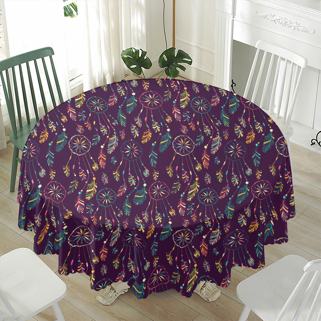 Purple Bohemian Dream Catcher Print Waterproof Round Tablecloth