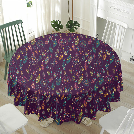 Purple Bohemian Dream Catcher Print Waterproof Round Tablecloth