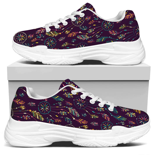 Purple Bohemian Dream Catcher Print White Chunky Shoes