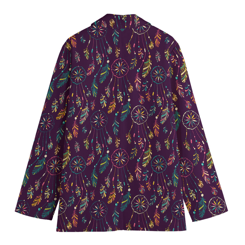 Purple Bohemian Dream Catcher Print Women's Cotton Blazer