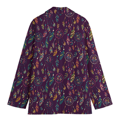 Purple Bohemian Dream Catcher Print Women's Cotton Blazer