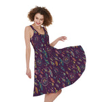 Purple Bohemian Dream Catcher Print Women's Sleeveless Dress