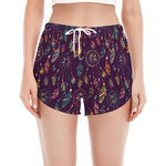 Purple Bohemian Dream Catcher Print Women's Split Running Shorts