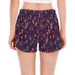 Purple Bohemian Dream Catcher Print Women's Split Running Shorts