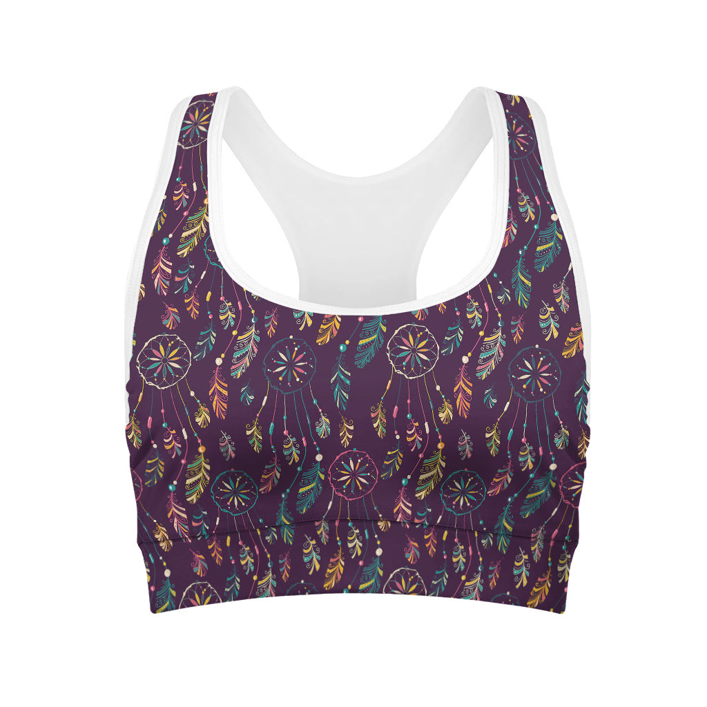 Purple Bohemian Dream Catcher Print Women's Sports Bra