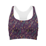 Purple Bohemian Dream Catcher Print Women's Sports Bra