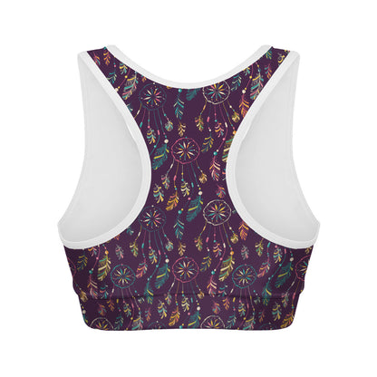 Purple Bohemian Dream Catcher Print Women's Sports Bra