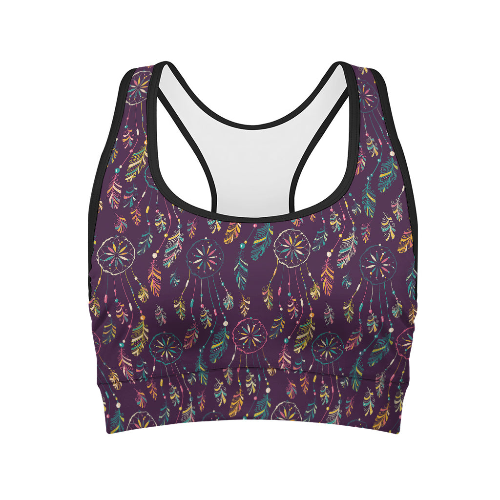 Purple Bohemian Dream Catcher Print Women's Sports Bra