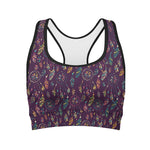 Purple Bohemian Dream Catcher Print Women's Sports Bra