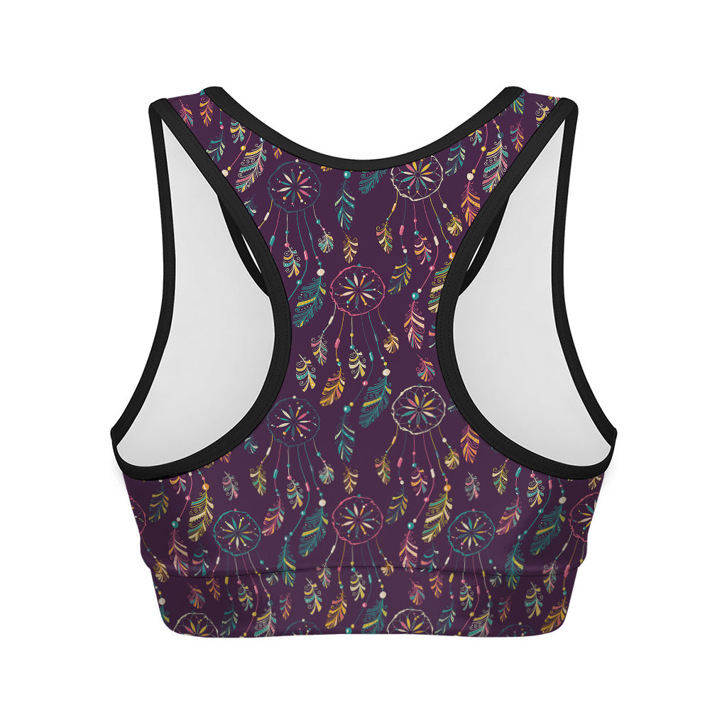 Purple Bohemian Dream Catcher Print Women's Sports Bra