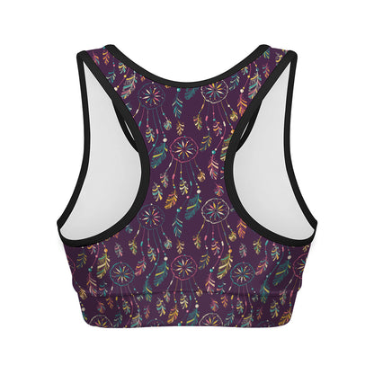 Purple Bohemian Dream Catcher Print Women's Sports Bra