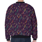 Purple Bohemian Dream Catcher Print Zip Sleeve Bomber Jacket