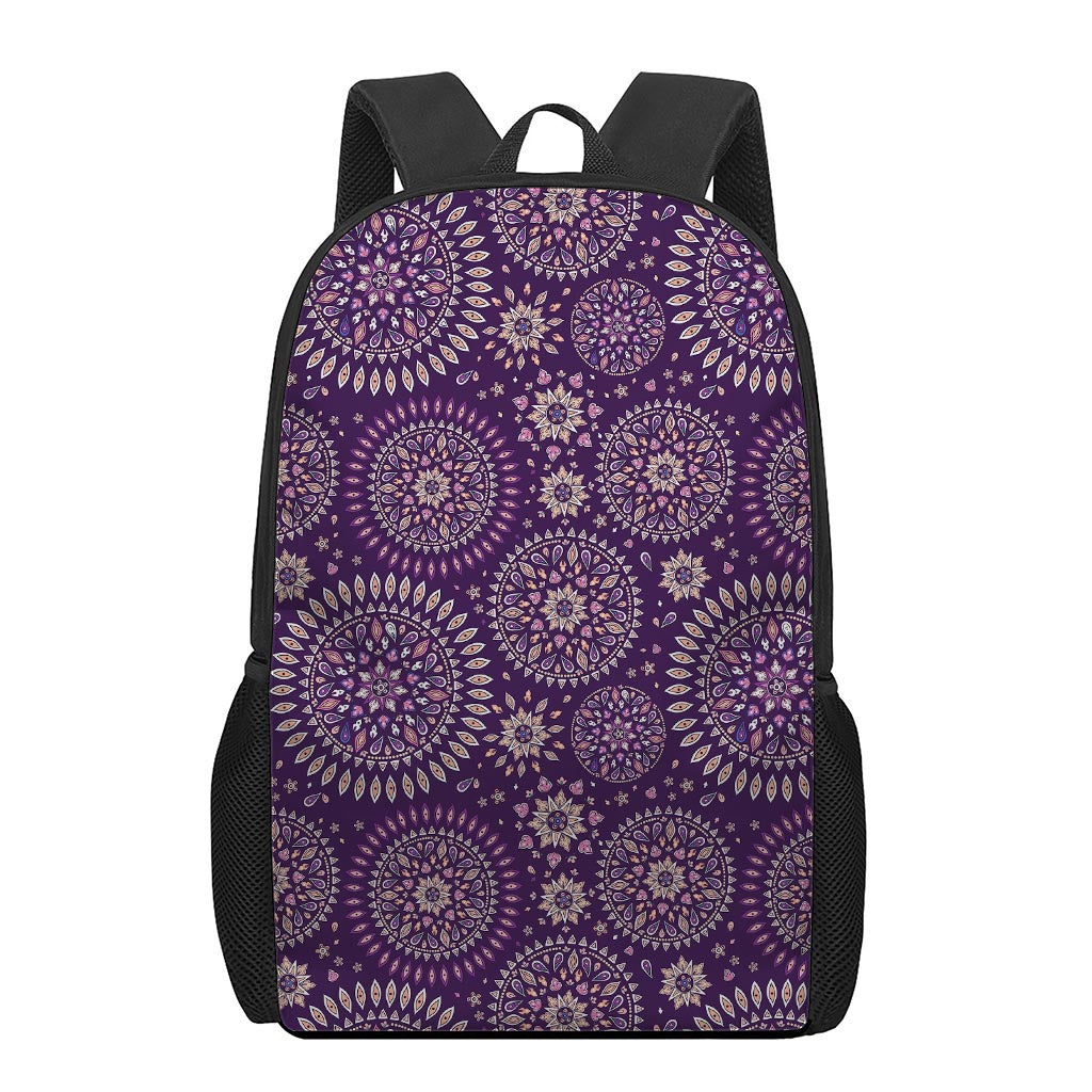 Purple Bohemian Mandala Pattern Print 17 Inch Backpack