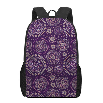 Purple Bohemian Mandala Pattern Print 17 Inch Backpack
