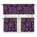 Purple Bohemian Mandala Pattern Print 3 Piece Kitchen Curtains