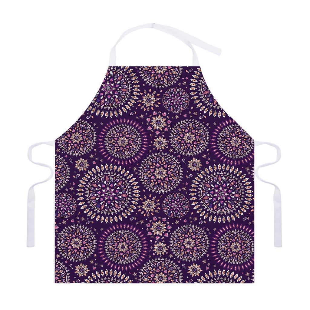Purple Bohemian Mandala Pattern Print Adjustable Apron
