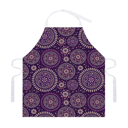 Purple Bohemian Mandala Pattern Print Adjustable Apron