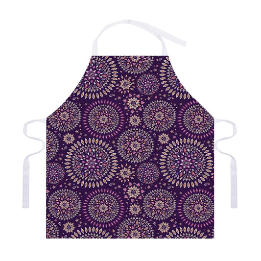 Purple Bohemian Mandala Pattern Print Adjustable Apron