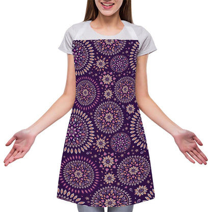 Purple Bohemian Mandala Pattern Print Adjustable Apron