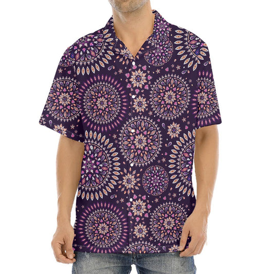 Purple Bohemian Mandala Pattern Print Aloha Shirt