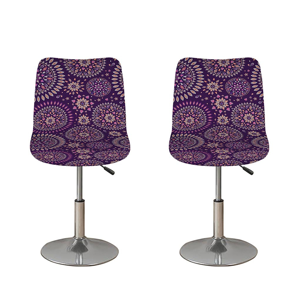 Purple Bohemian Mandala Pattern Print Bar Stool Covers