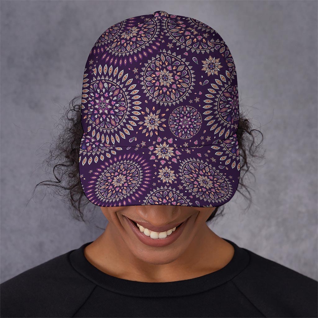 Purple Bohemian Mandala Pattern Print Baseball Cap