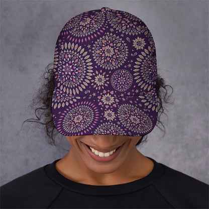 Purple Bohemian Mandala Pattern Print Baseball Cap