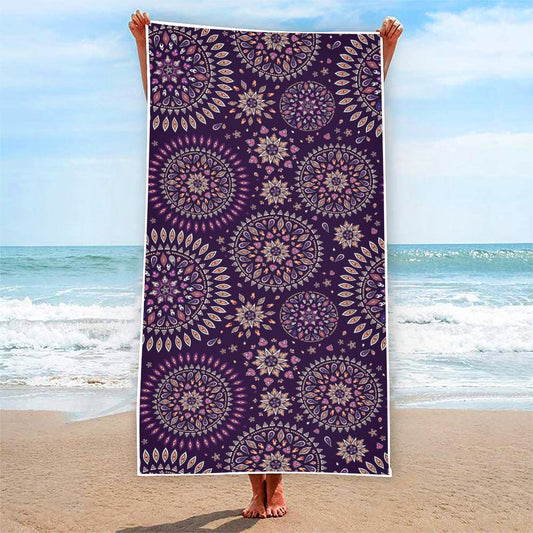 Purple Bohemian Mandala Pattern Print Beach Towel