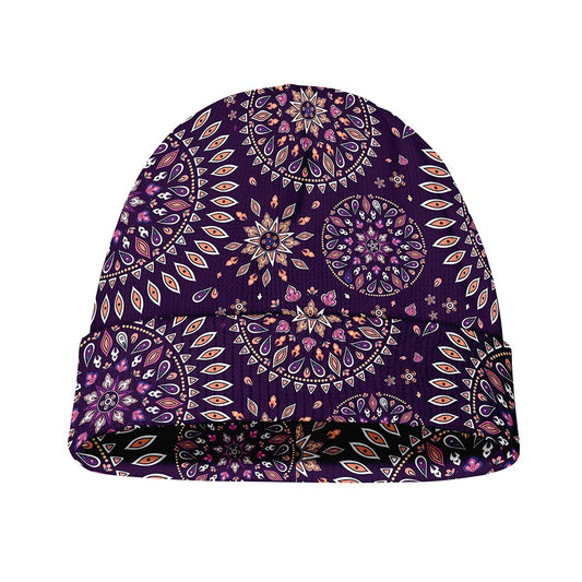 Purple Bohemian Mandala Pattern Print Beanie