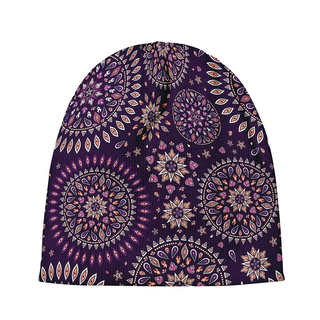 Purple Bohemian Mandala Pattern Print Beanie