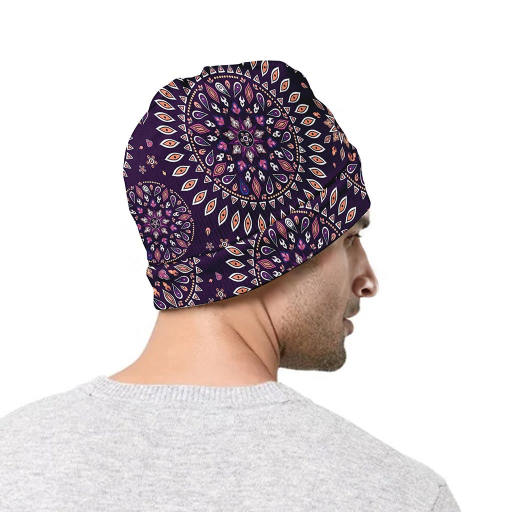 Purple Bohemian Mandala Pattern Print Beanie