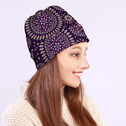 Purple Bohemian Mandala Pattern Print Beanie