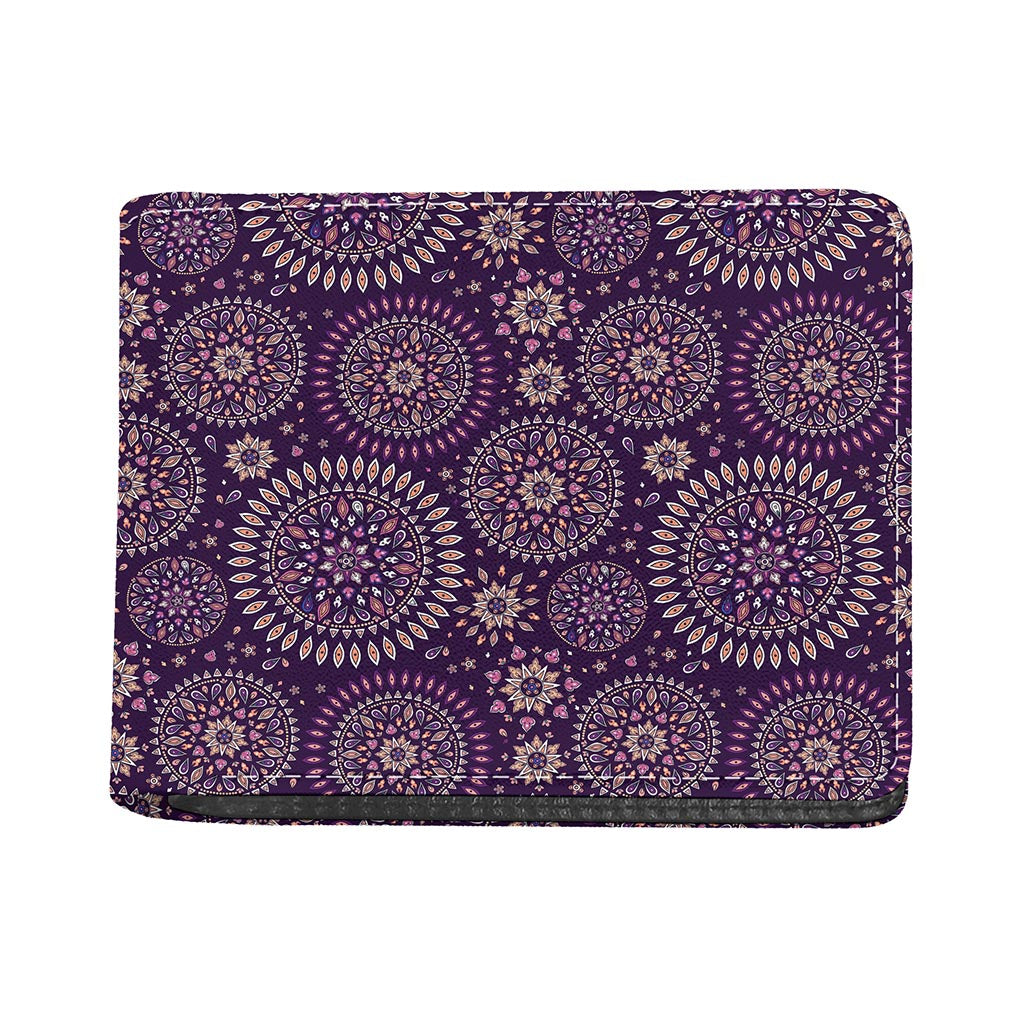 Purple Bohemian Mandala Pattern Print Bifold Wallet