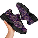 Purple Bohemian Mandala Pattern Print Black Chunky Shoes