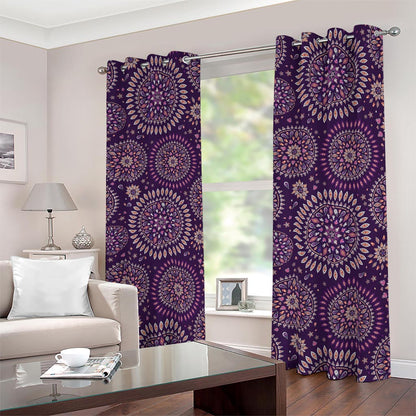 Purple Bohemian Mandala Pattern Print Blackout Grommet Curtains