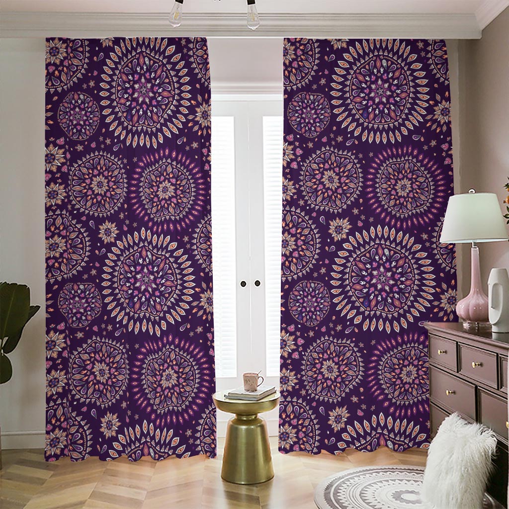 Purple Bohemian Mandala Pattern Print Blackout Pencil Pleat Curtains