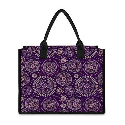 Purple Bohemian Mandala Pattern Print Canvas Tote Bag