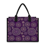 Purple Bohemian Mandala Pattern Print Canvas Tote Bag