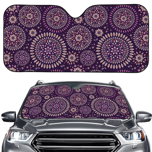 Purple Bohemian Mandala Pattern Print Car Windshield Sun Shade