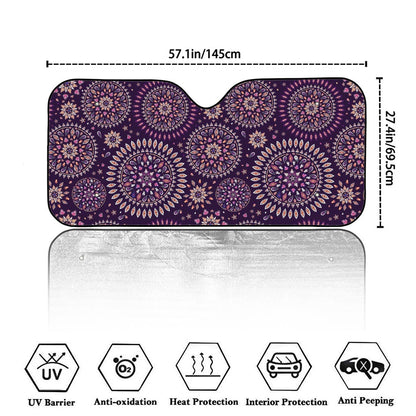 Purple Bohemian Mandala Pattern Print Car Windshield Sun Shade