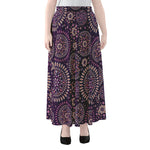Purple Bohemian Mandala Pattern Print Chiffon Maxi Skirt